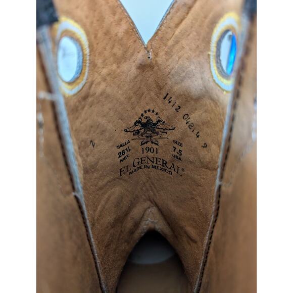 El General Western Boots Mens Size 7.5 Black Genuine Leather Exotic Square Toe - Picture 4 of 4